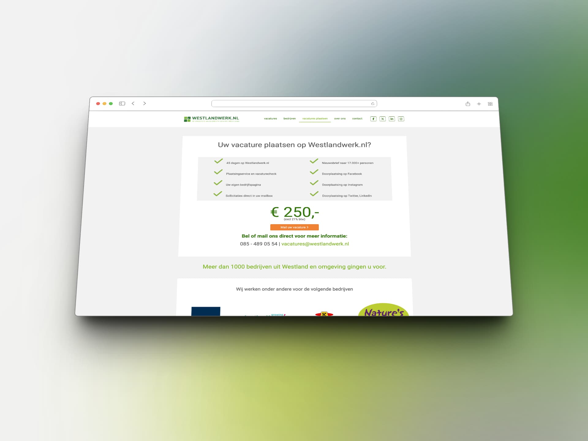 Mobiele portaalvoorvertoning van Westlandwerk